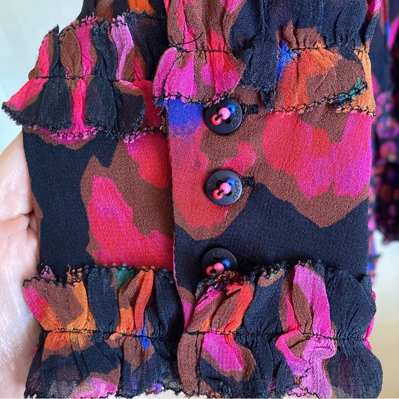 NEW FARM Rio Farm Iridescent Leopards Ruffled Mini Dress Chiffon Black Size L - Picture 8 of 16